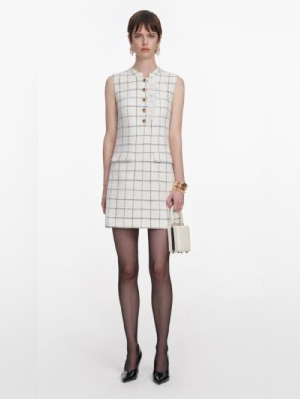Self-Portrait Bloucle Lace Trim Tweed Dress